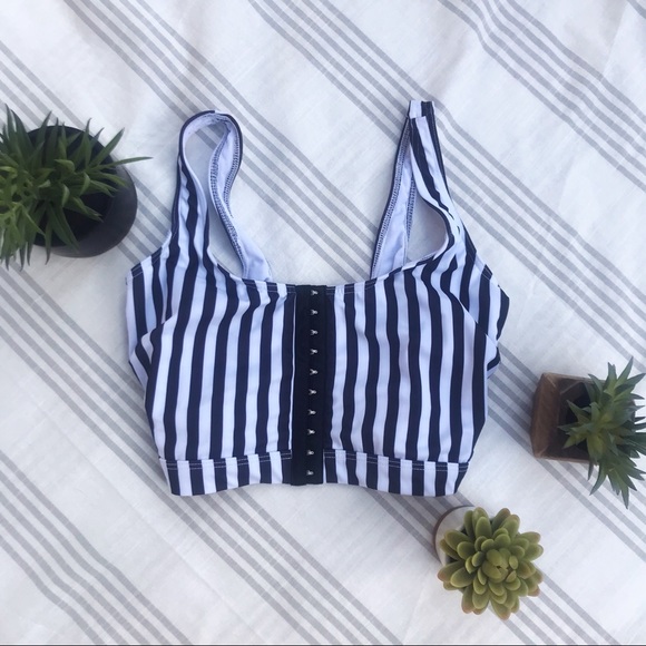 ASOS Striped Hook-and-Eye Swimsuit Top - Picture 2 of 4